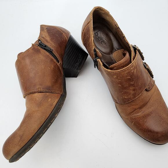 BOC Born Monkstrap Ankle Booties Size 9M Brown Leather Stacked Cone Heel Y2K - Picture 7 of 8